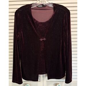 George Burgundy Velvet Long Sleeve Crochet Hook Blouse Size M Scoop